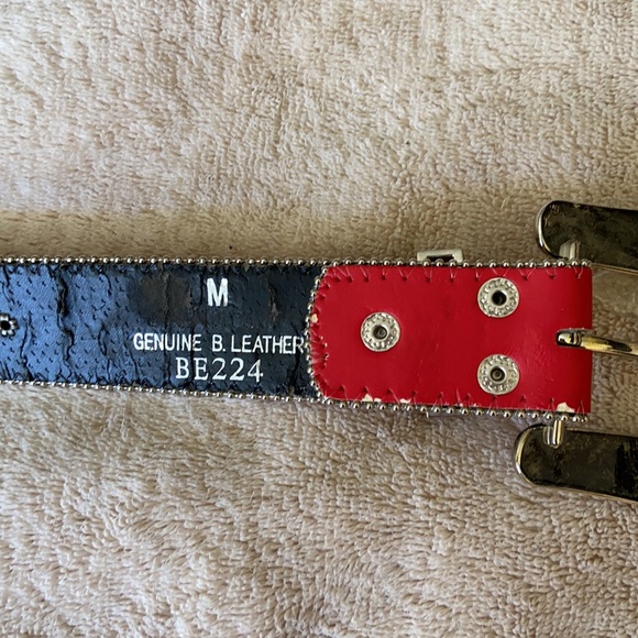 Red Leather & Crystal Cow Girl Belt - Picture 2 of 13